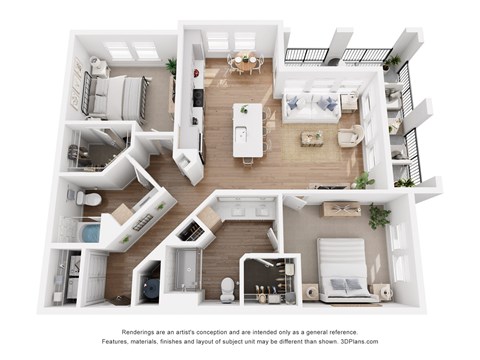 Floor plan for 2 beds, 2 baths, 1164 sqft